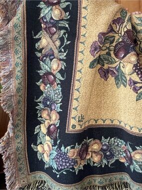 Vintage Fruit & Floral Tapestry Throw Blanket
